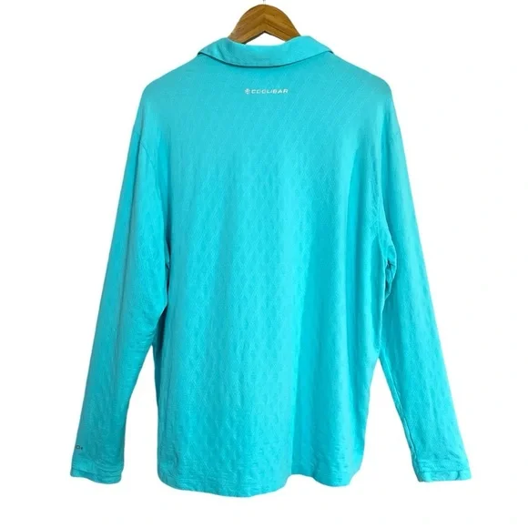 Coolibar Men's Arobello Long Sleeve Golf Polo size XL in Aruba Blue - Picture 9 of 10
